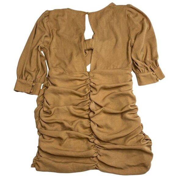 Asos Design Front Tie Cutout Ruched 3/4 Sleeve Mini Dress sz 14 - Picture 7 of 12